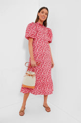 Pink and Red Floral Mimi Midi Dress